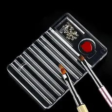 Organizador De Pincéis Unhas Com Paleta Acrílica Transparente Nail Designer Luxo Pronto Entrega