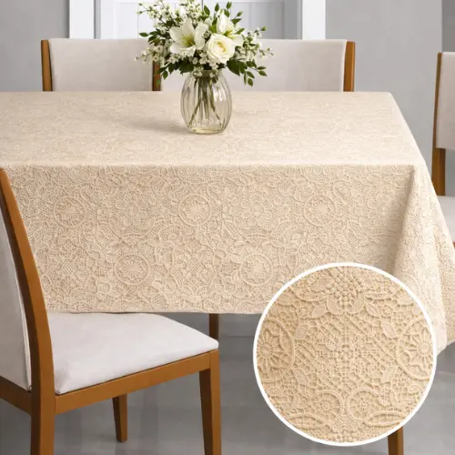 Toalha de Mesa Plástica Rendada Bordada Impermeável 4 ou 6 Lugares