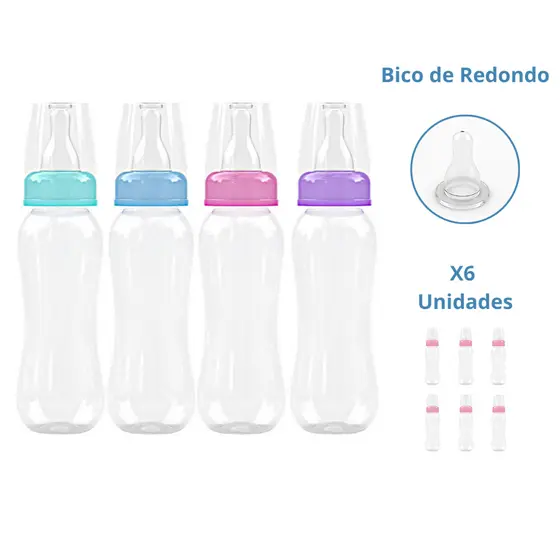 Mamadeira 240ML Lisa Menino Menina Pacote com 6 Unidades MAMADEIRA BICO REDONDO - PACOTE 6 UNIDADES