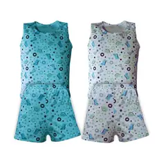 Pijama bebê regata curto masculino 100% algodão verão