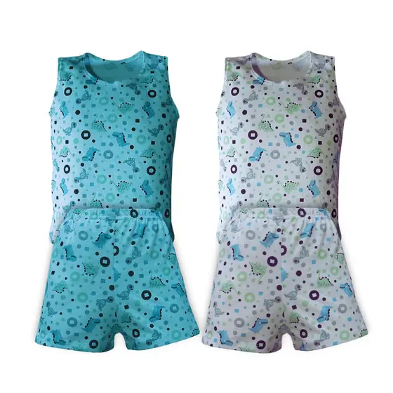 Pijama infantil regata masculino calor 100% algodão verão