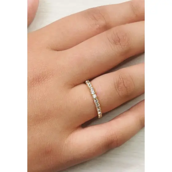 Anel Aparador Aliança Folheada Ouro Cravejado Strass Zirconio