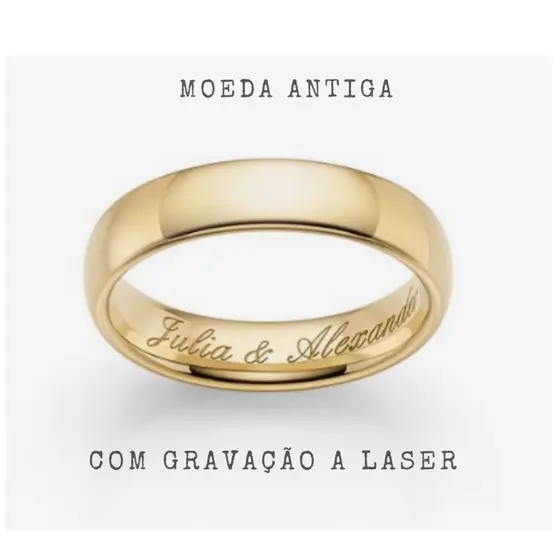 Unidade Aliança Moeda Antiga + NOME feito a laser permanente | Aliança de Casamento Noivado