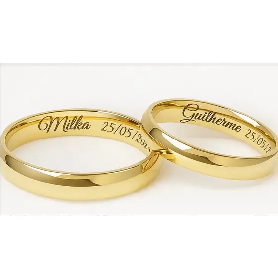 Par Aliança Ouro 18k Banhada + GRAVAÇÃO NOME | Aliança de Casamento e Noivado