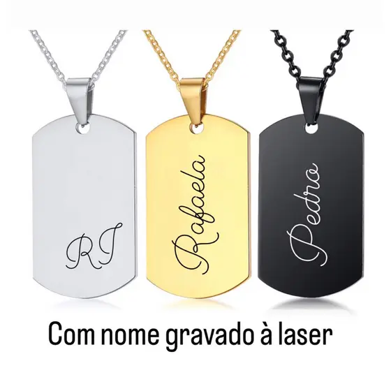 Corrente Unissex Com Pingente Plaquinha Estilo Exército Em Aço Inoxidável