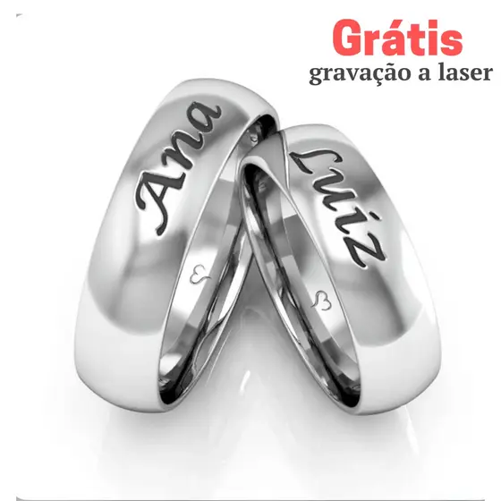 Par aliança PRATA 6mm + NOME GRAVADO a laser personalizado