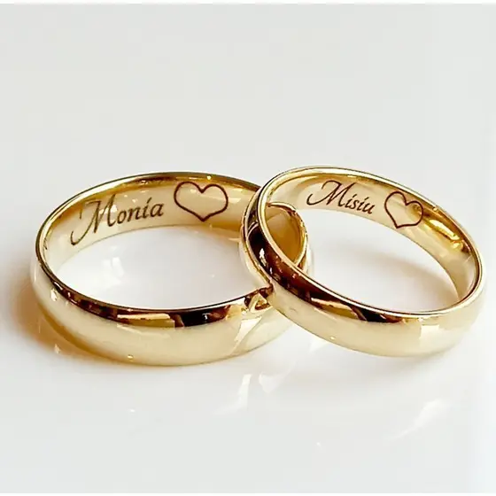 Par de Alianças Noivado Casamento 6mm Aço Banhado Folheado a Ouro Com Gravação a Laser