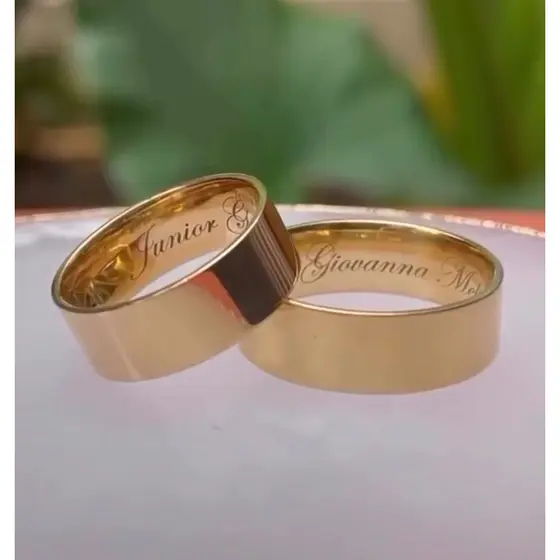 Par Aliança Moeda Antiga 6mm Reta Casamento com Nome