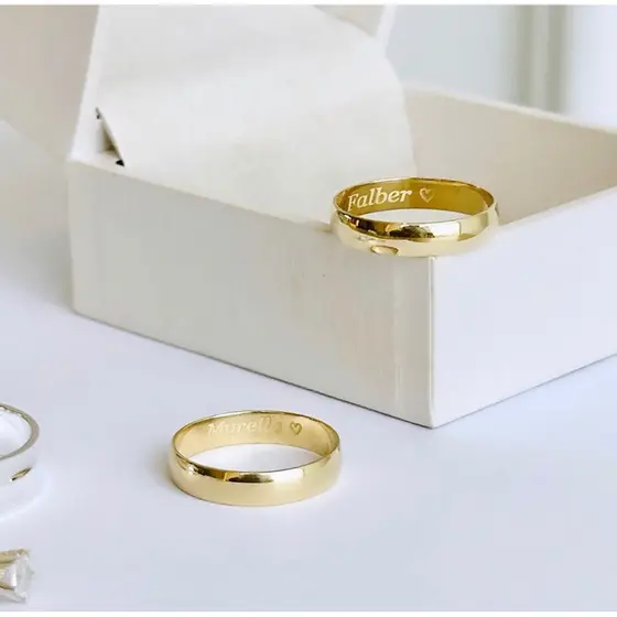 Par Alianças Moeda Antiga 6mm Aliança Casamento Dourada Ouro Premium + Caixinha