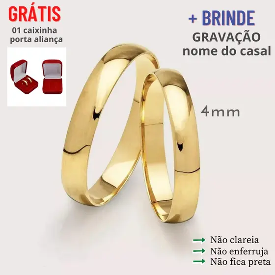 Par de Aliança 4mm + Caixinha + GRAVAÇÃO a laser | Aliança Casamento Noivado