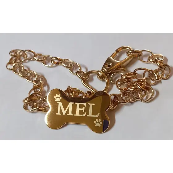 Plaquinha LUXO DOURADA (Cachorro e Gato) - Plaquinha de identificação para PET personalizada a laser