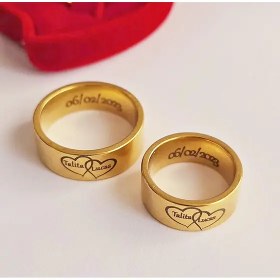 Par Aliança Reta Quadrada + Caixinha | Alianças Casamento com Gravação a Laser