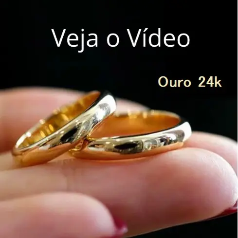 Par de Aliança de Casamento Banho Ouro 24k Tradicional 4mm Banho de 10 milésimos Noivado Original
