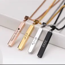 Corrente + Pingente Vertical Personalizado | Colar Pingente 4 Lados C/ Nome Caixa De Cadeia Presente Jóia Unissex