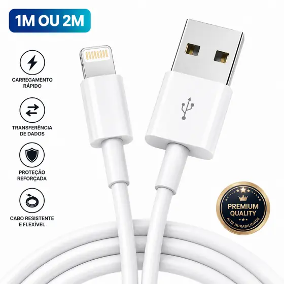 Cabo Compativel com Lightning Carregamento Rápido USB 1 Metro 2 Metros Reforçado Premium