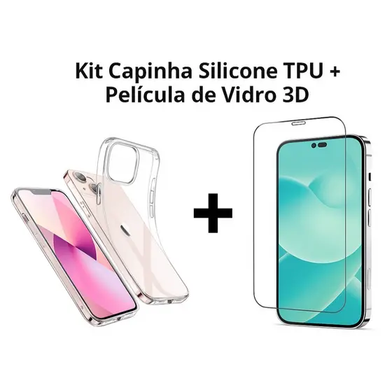 Película Vidro Temperado 3D 9H + Capinha Anti Impacto de Silicone para Todos os iPhone Capinha TPU