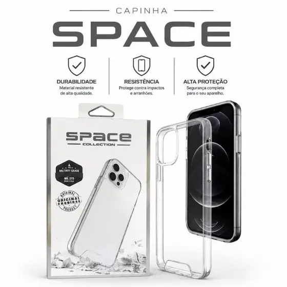 Capa Capinha Space Transparente Anti Impacto Iphone 11 12 13 14 15 16 17 Air Plus Pro Max