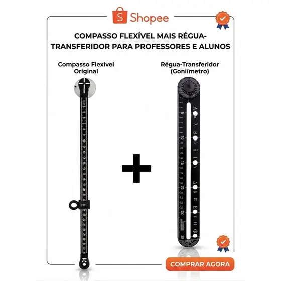 Kit Geométrico Professor Compasso Flex + Régua-transferidor