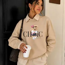 Moletom Feminino Flanelado Blusa de Frio Gola Redonda Ursinho Estiloso Casaco Quentinho Suéter