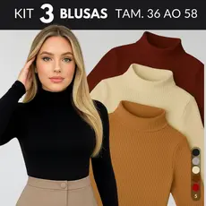 KIT 3 Blusa Gola Alta Feminino Blusa Segunda Pele Feminino Blusas Cacharrel Feminino