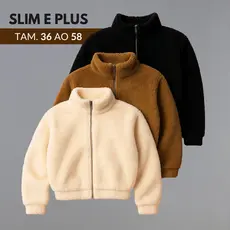 Casaco Feminino Inverno Plus Size Blusa De Frio Feminina Casaco Teddy Feminino Gola Alta Com Ziper