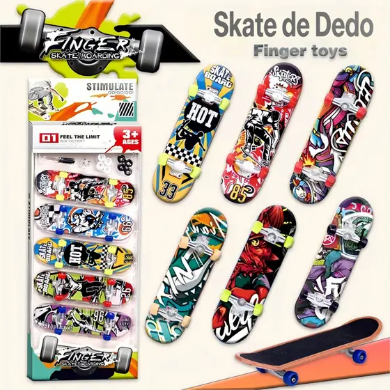 Kit de Skate de Dedo Brinquedo Profissional Stimu Late - Estampas Variadas com 2/3/5 skates