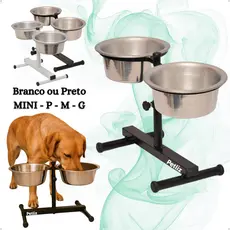 Comedouro Duplo Elevado Alto Ajustável Regulável pra Cachorro P, M, G e Mini Gatos/Filhotes - Petliz