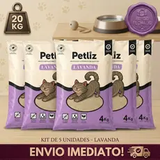 Kit 5 Areia Sanitária Higiênica para Gatos Granulado Fino Médio Aroma Lavanda - Petliz