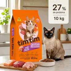 Ração para Gatos Timtim 10 Kg Filhotes e Adultos 27% Proteína Cat Sabor Carne Salmão e Frango