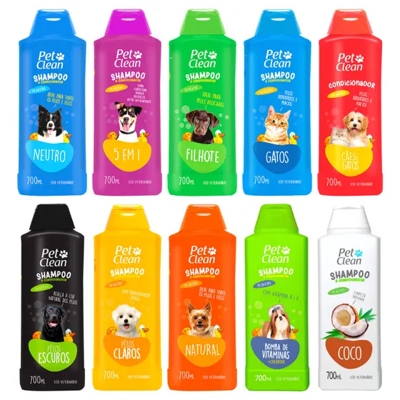 Shampoo e Condicionador para Cachorro e Gato Pet Clean 700 ml - 1 Unidade ou Kit 2 Unidades