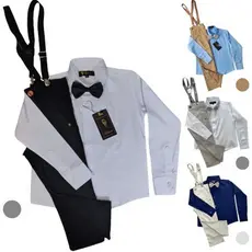 Conjunto batizado menino roupa social infantil camisa manga longa calça sarja suspensório gravata trajes festa formatura