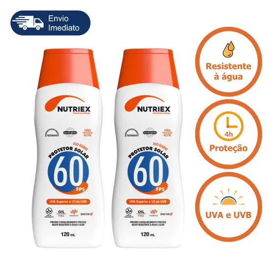 Kit 2 un Protetor Solar Fator 60 fps 120 Gramas Ml Máxima Proteção Sol Verão Filtro Protege Pele