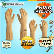 Kit 2 Pares Luva Látex Volk CA 15100 Antiderrapante Limpeza Pesada Remove Pelo Pet Sofá Obra