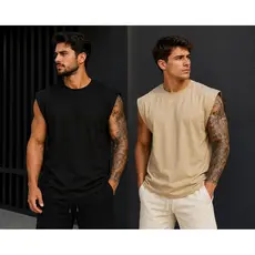 Kit 2 conjunto Camisetas Regata Machao Masculino Lisas  100% Algodão Moda Verão Praia