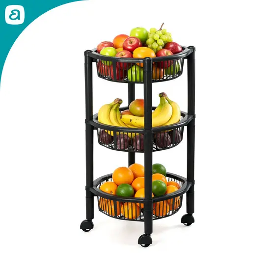 Fruteira de Chão 3 Andares com Rodinhas Cesto Organizador Plástico Multiuso para Cozinha e Frutas