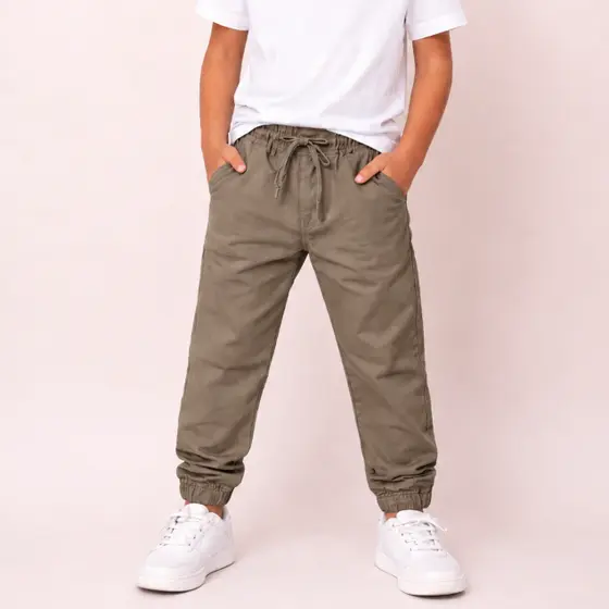 Calça Jogger INFANTIL de Sarja Menino Alta Qualidade Slim Fit Brim Criança
