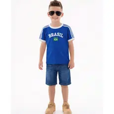 Camiseta Infantil Bandeira do Brasil Bordada Torcedor de Algodão Premium