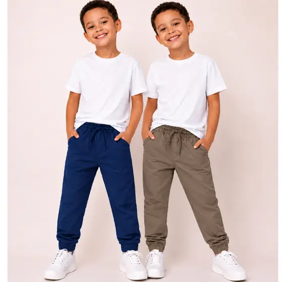 KIT 2 Jogger INFANTIL Calça de Sarja Menino Alta Qualidade Slim Fit Brim Criança