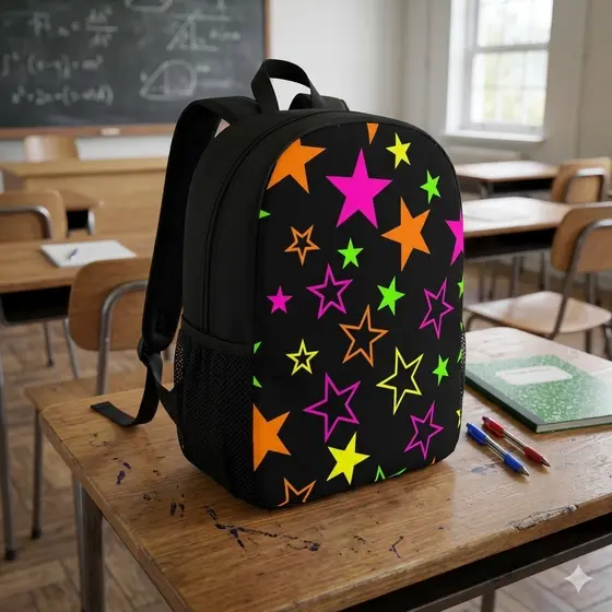 Mochila Escolar Estrelas Neon Meninas Bolsa Alça Volta As Aulas