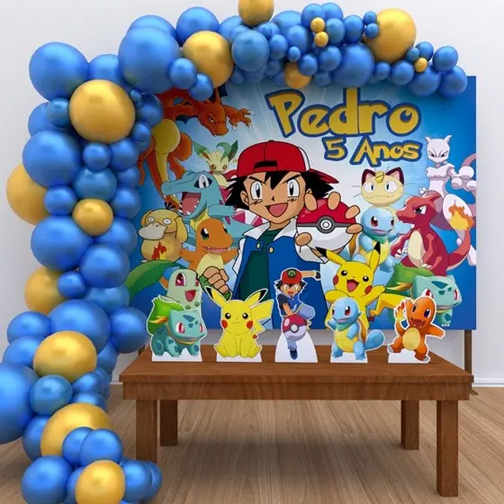 Kit Ouro Personalizado Festa Aniversário Pokémon 2 Decoração Cenários