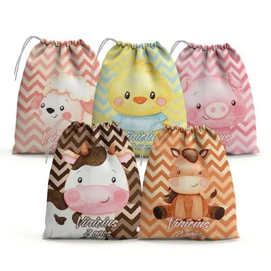 Sacolinhas Surpresa Personalizada Tecido Fazendinha Bichos (15x20)