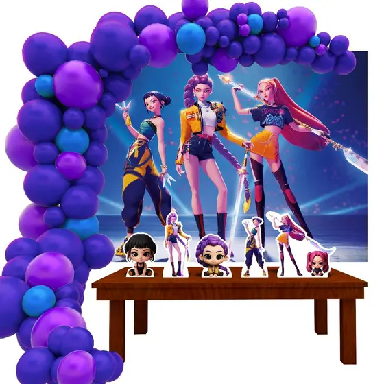 Kit Ouro Festa Aniversário Guerreiras do kpop Desenho Decoração Cenários