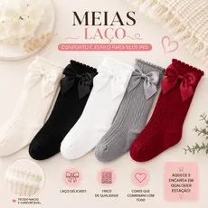 Kit 1/2/3/5 Meia Infantil blogueirinha Menina Bebê 3/4 Até Joelho Com Laço Algodão Festa Batizado