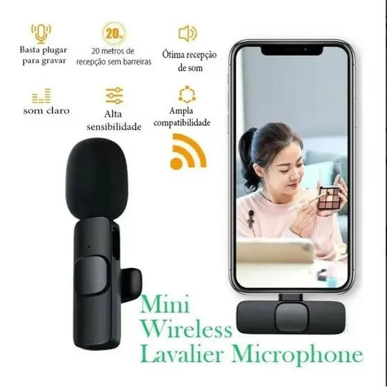 Microfone sem fio K9  lapela microfone para streaming ao vivo  plug and play