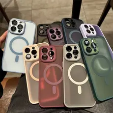 Magnético Luxo Fosco Translúcido Armadura Caso À Prova De Choque Para iPhone 16 15 14 13 12 11