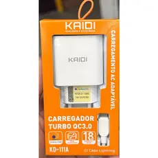 Carregador IPhone Turbo Rápido QC 3.0 Kaidi Fonte cabo Lightning KD-111A