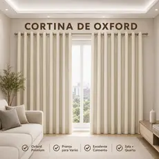 Cortina Oxford Premium 3 metros Sala Quarto 2 Folhas Ilhós Cromado Quadrado Para Varão Escritorio