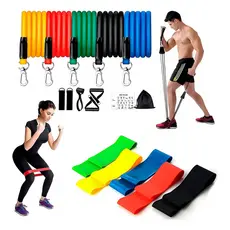 Kit Tubing Elástico 11 Itens + 5 Faixas Mini Band Treino Top