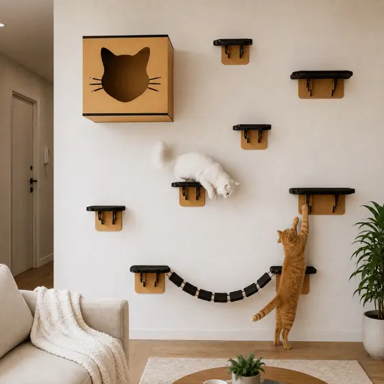 Playground Para Gato 8 Pcs Em Mdf Com Carpete Ponte Prateleira Degrau Caixa - ENVIO RAPIDO