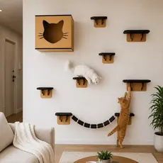 Playground Para Gato 8 Pcs Em Mdf Com Carpete Ponte Prateleira Degrau Caixa - ENVIO RAPIDO